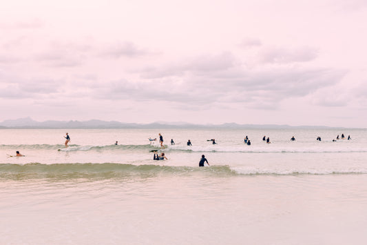 Original work "Byron Bay Surfing the Crowd", framed and print-only options