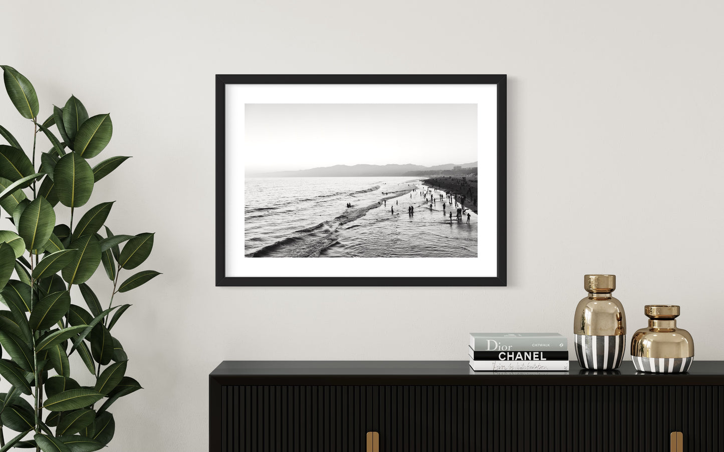 Original work "Santa Monica Beach Black & White", framed and print-only options