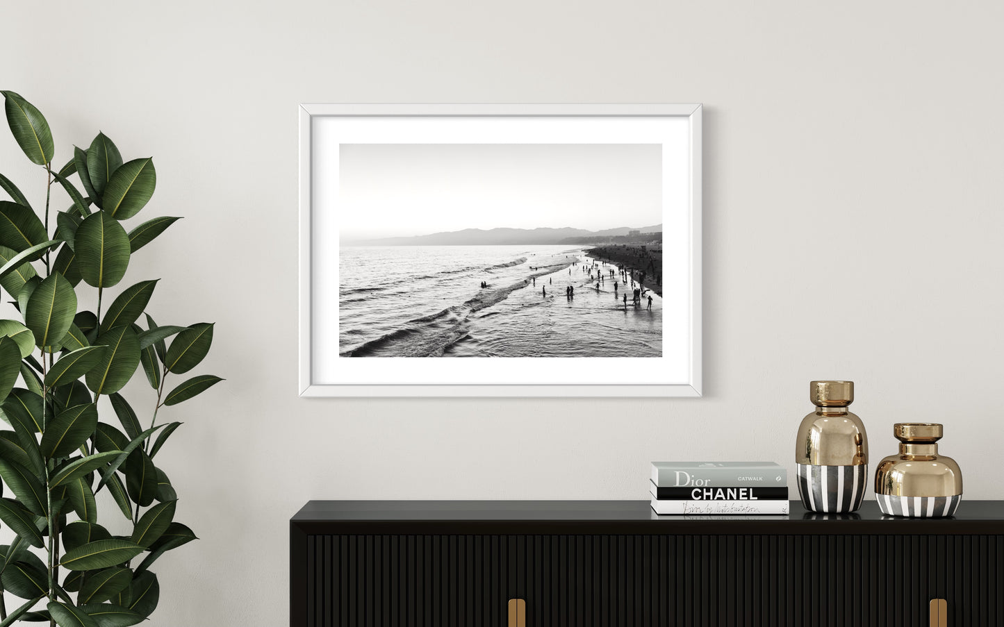 Original work "Santa Monica Beach Black & White", framed and print-only options