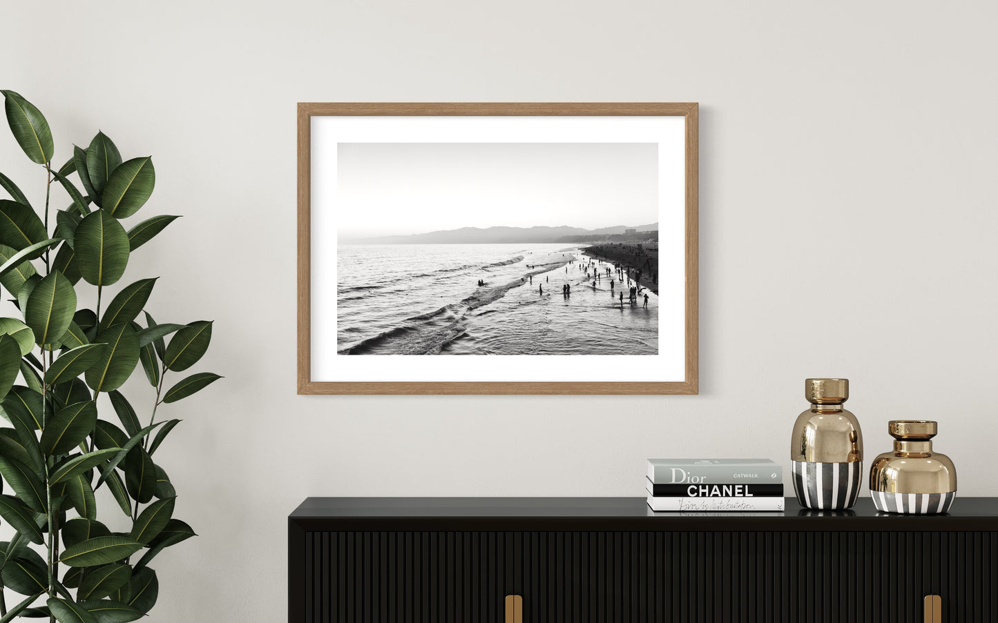 Original work "Santa Monica Beach Black & White", framed and print-only options