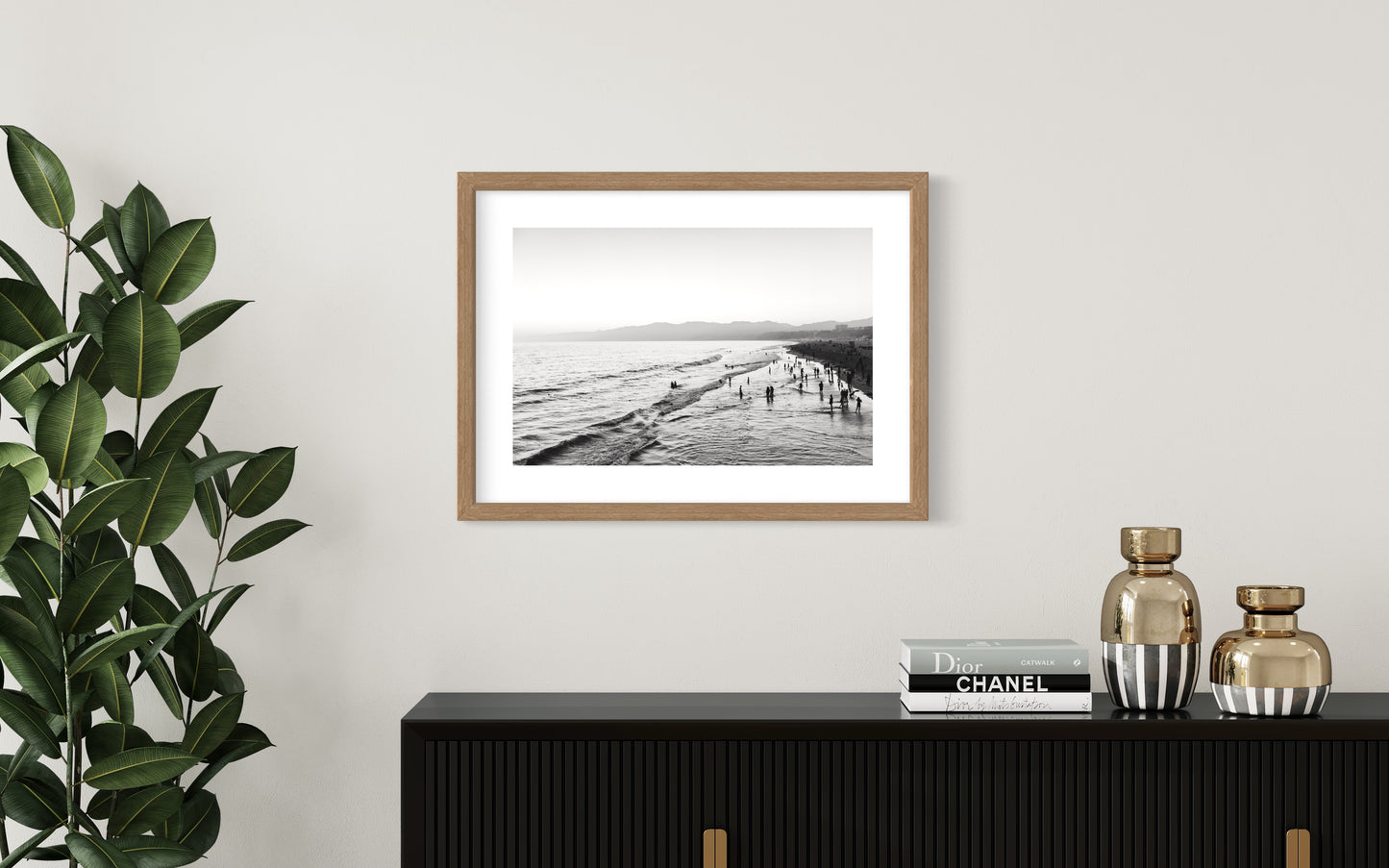 Original work "Santa Monica Beach Black & White", framed and print-only options