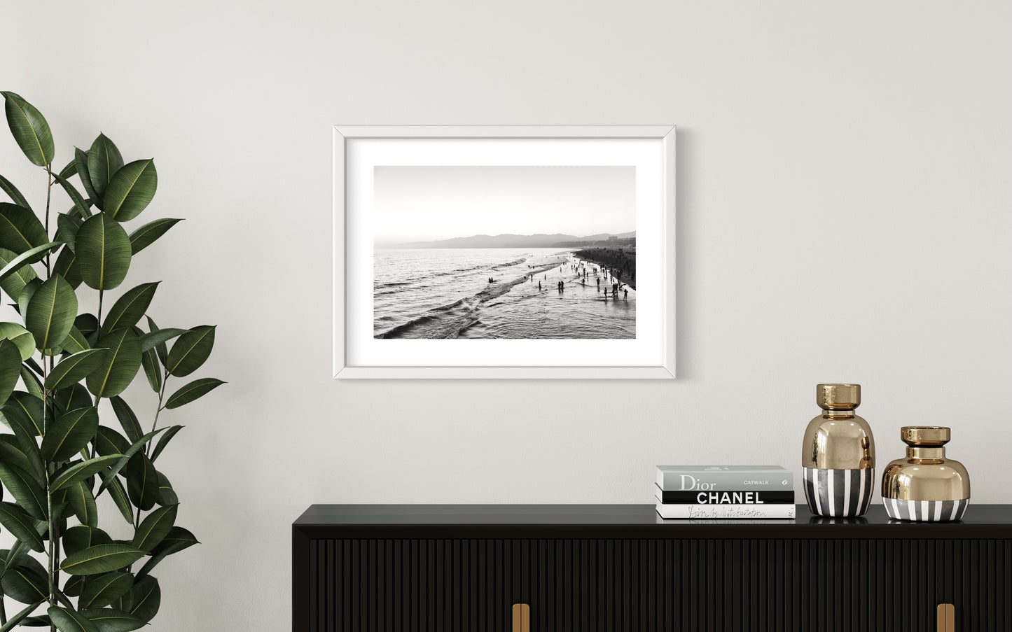 Original work "Santa Monica Beach Black & White", framed and print-only options