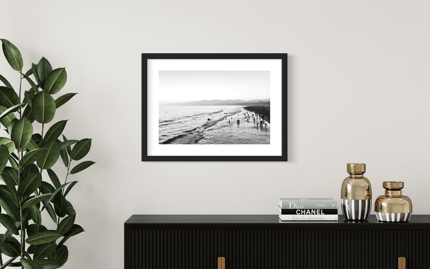 Original work "Santa Monica Beach Black & White", framed and print-only options