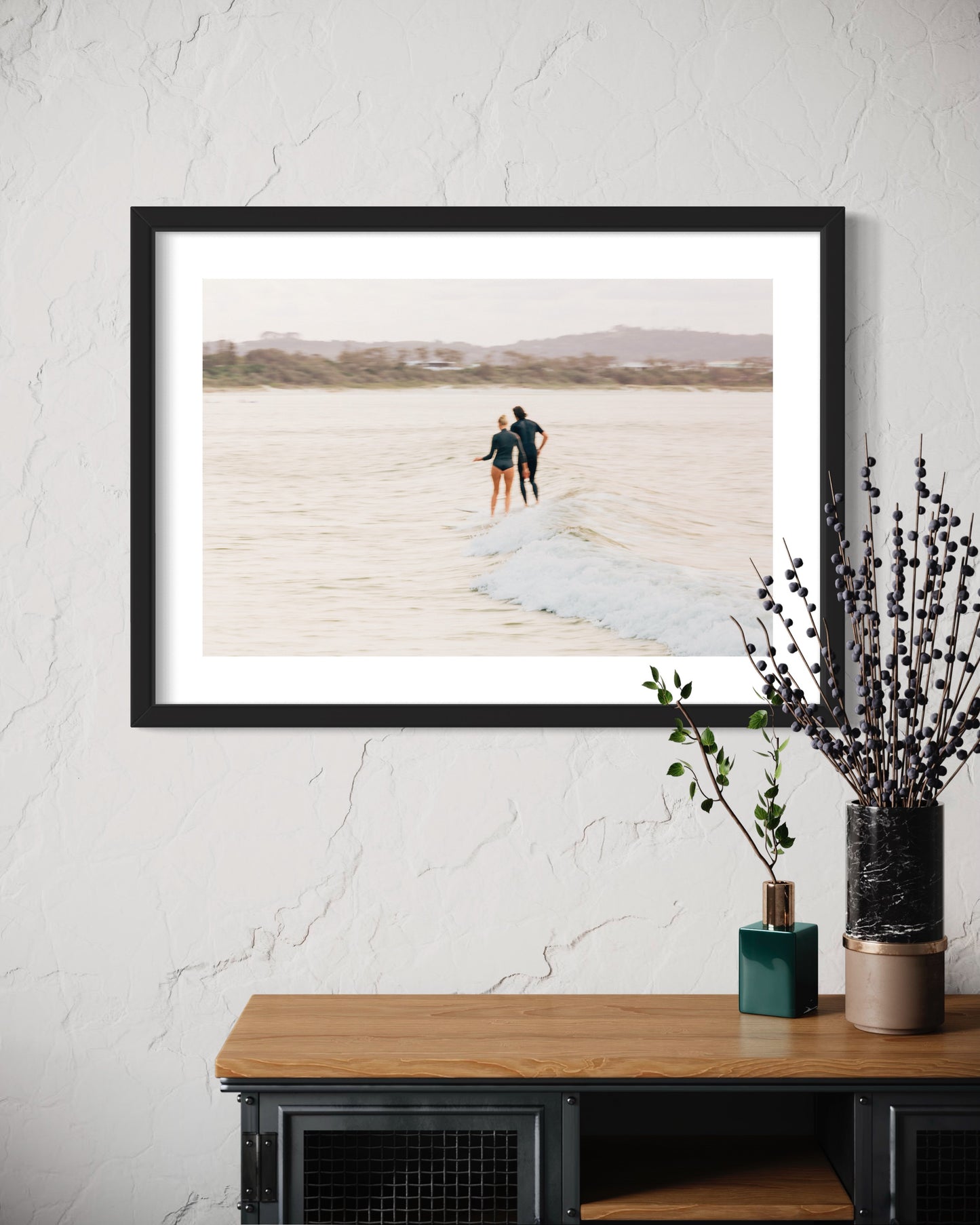 Original work "Byron Bay Share a Wave", framed and print-only options