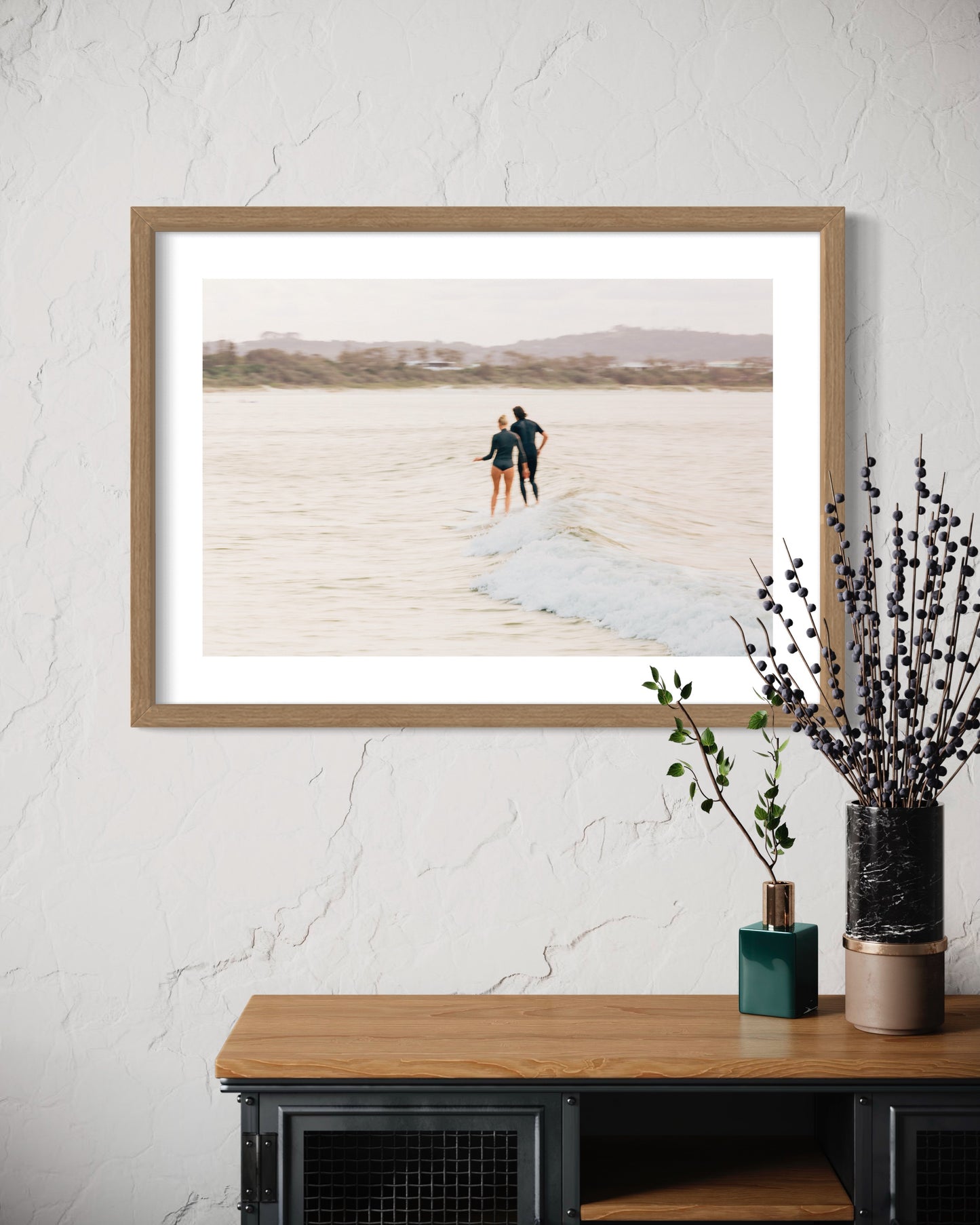 Original work "Byron Bay Share a Wave", framed and print-only options